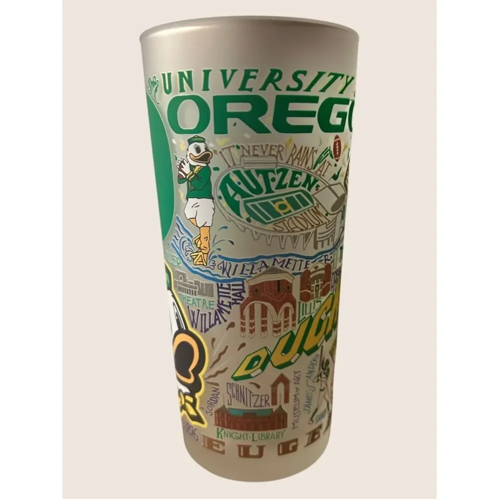 🦆 UNIVERSITY OF OREGON DUCKS EUGENE AUTZEN STADIUM CATSTUDIO FROSTED GLASS 15oz